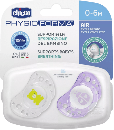 Chicco Chupeta Physio Air Rosa Silicone 0-6 Meses x2