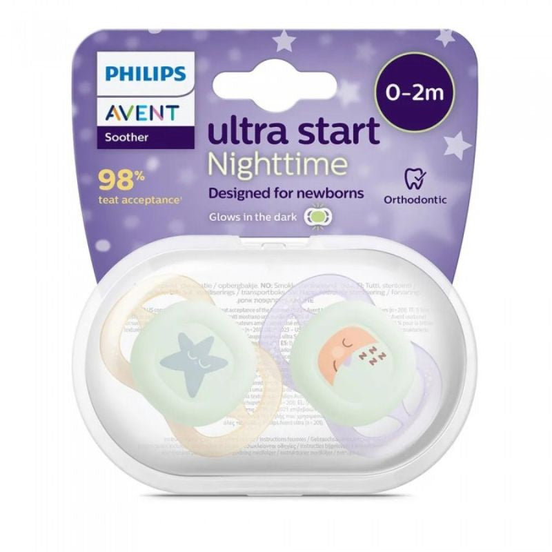 Philips Avent Ultra Start Nighttime 2 Chupetas Lilas/Bege 0-2m