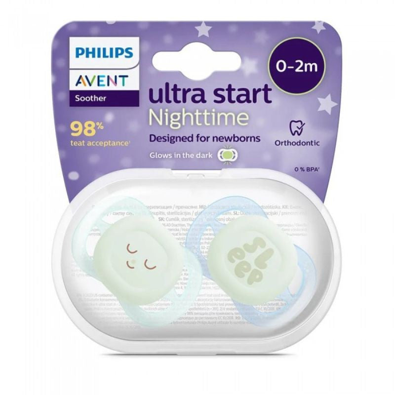 Philips Avent Ultra Start Nighttime 2 Chupetas Menta/Azul 0-2m
