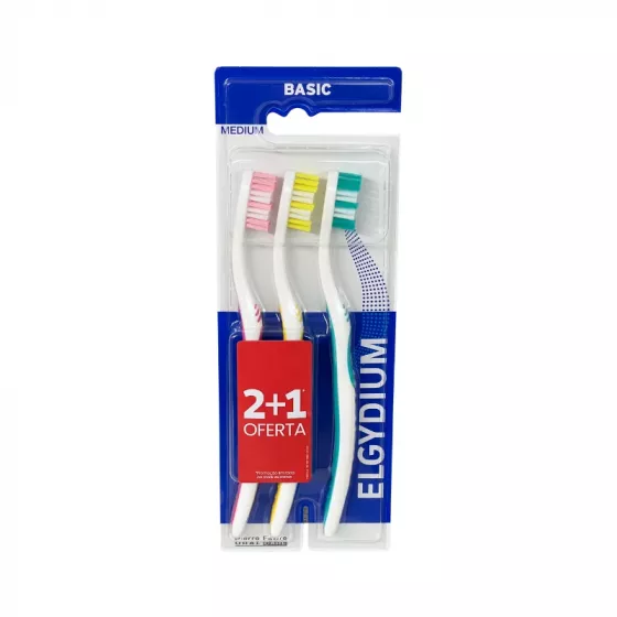 Elgydium Kit Escova Dentes Basic Medium X2+1