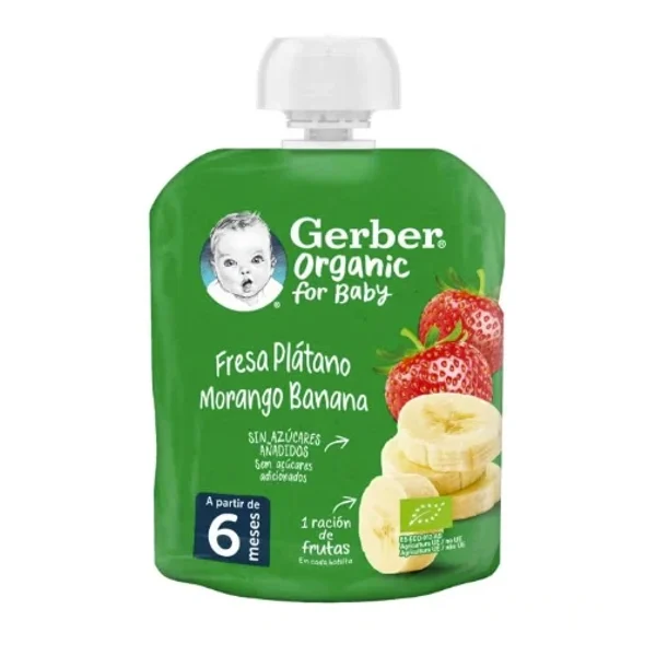 Gerber Organic Saqueta Morango/Banana 90G   6M+