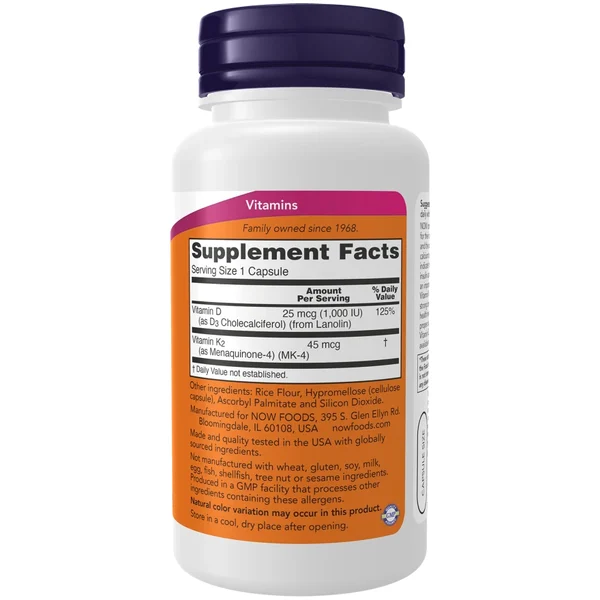 Now Foods Vitamin D-3 & K-2 X 120 Cápsulas - Image 3