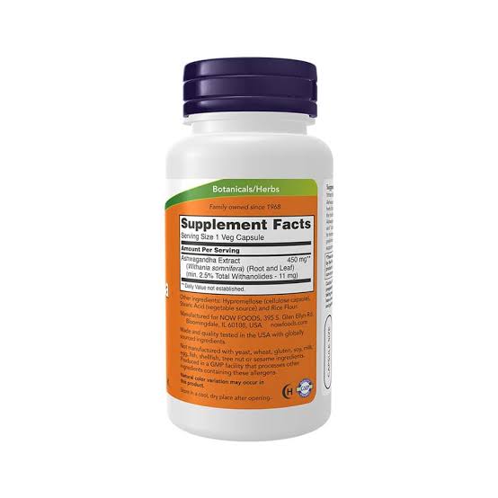 Now Ashwagandha 450mg Cápsulas Vegetais 90un - Image 2